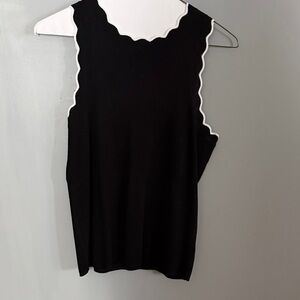 Cable & Gauge Black Tank Top with White Scallop Trim